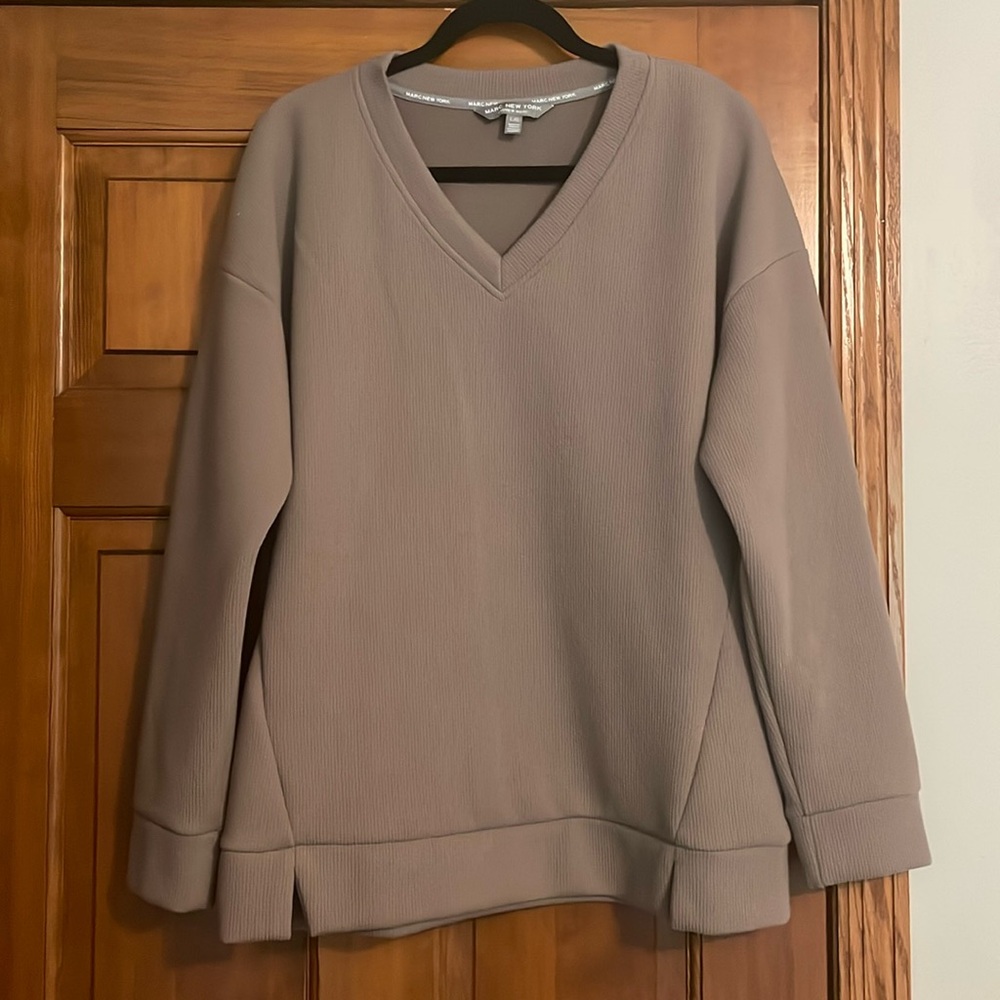 MARC NEW YORK mocha ribbed v-neck pullover